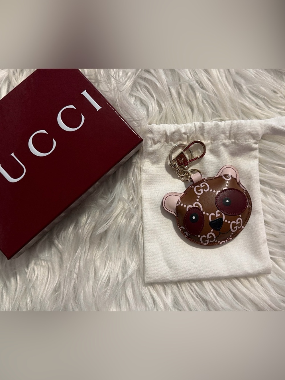Gucci Panda Shaped Bag Charm in Leather New
